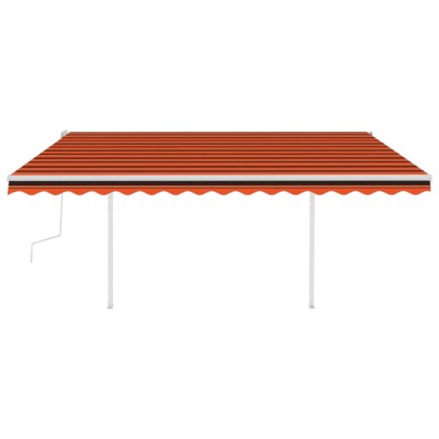 Toldo manual retráctil con postes naranja y marrón 4x3,5 m