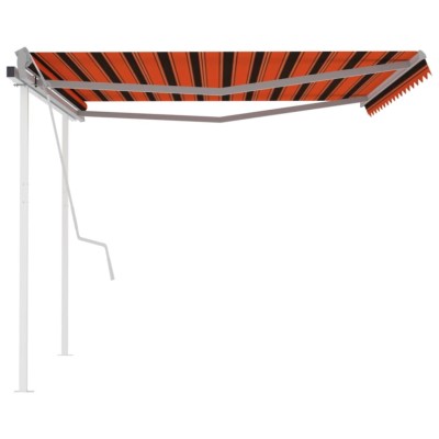 Toldo manual retráctil con postes naranja y marrón 4x3,5 m