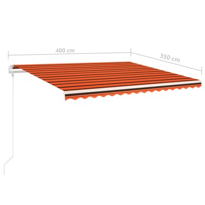 Toldo manual retráctil con postes naranja y marrón 4x3,5 m