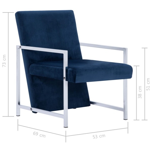 Sillón con patas cromadas de terciopelo azul