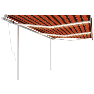 Toldo automático LED sensor de viento naranja marrón 6x3,5 m