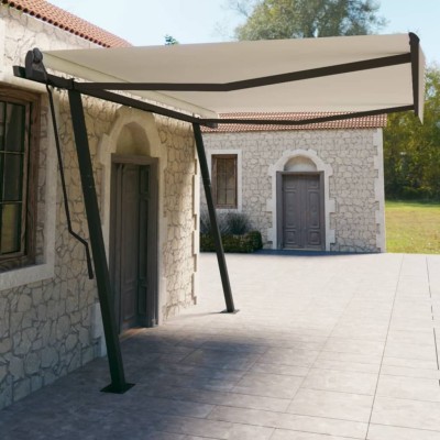 Toldo retráctil automático con postes color crema 4,5x3 m