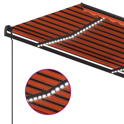 Toldo automático LED sensor de viento naranja y marrón 4x3,5 m