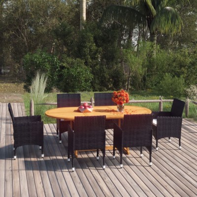 Set de comedor de jardín de 7 piezas negro ratán sintético