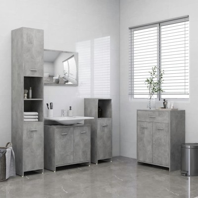 Juego de muebles de baño 4 uds madera ingeniería gris hormigón