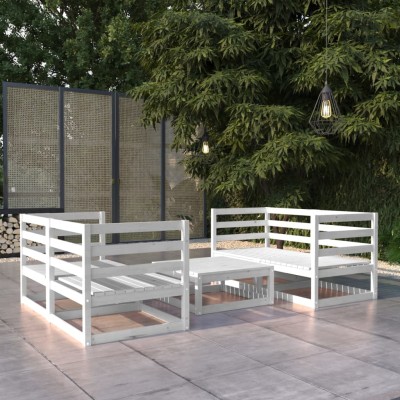 Set de salón de jardín de 5 piezas blanco madera maciza pino