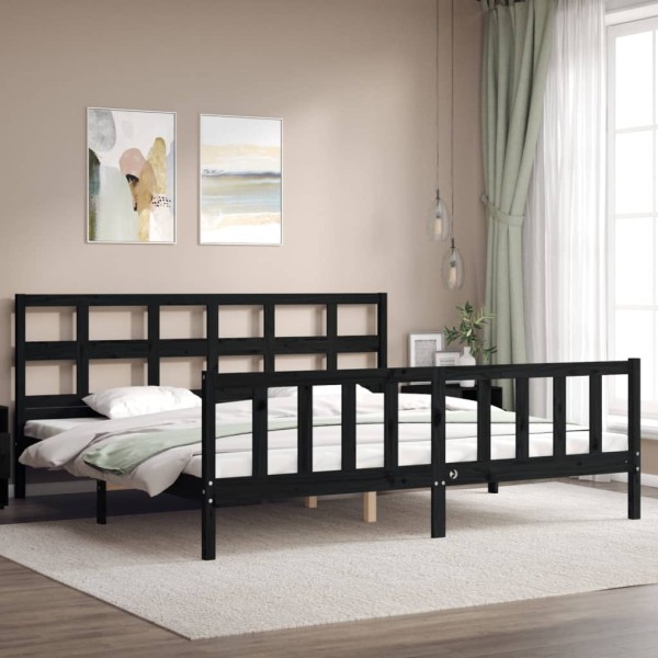 Estructura de cama con cabecero madera maciza negro 200x200 cm