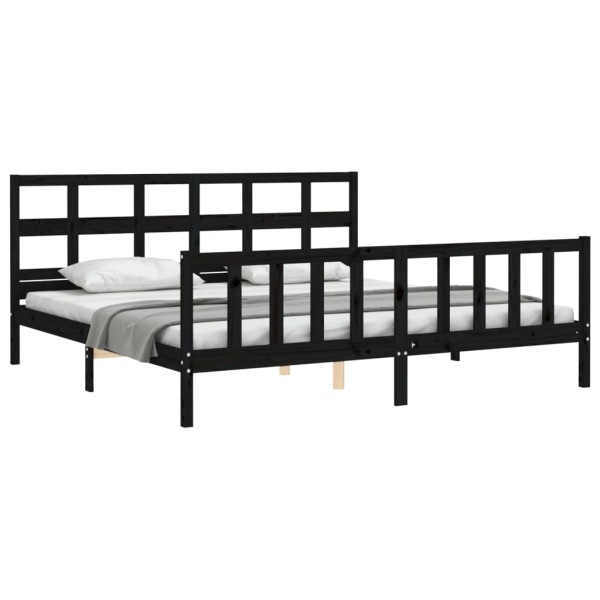 Estructura de cama con cabecero madera maciza negro 200x200 cm