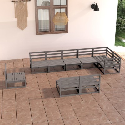 Juego de muebles de jardín 9 piezas gris madera maciza de pino