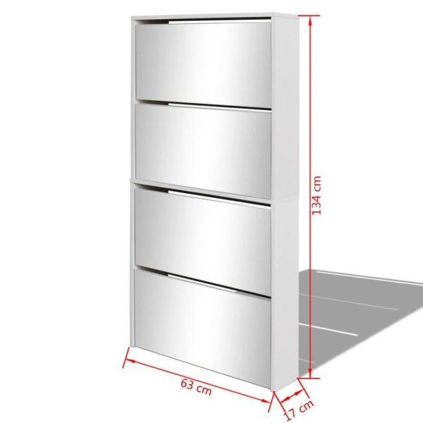 Mueble zapatero 4 compartimentos espejo blanco 63x17x134 cm