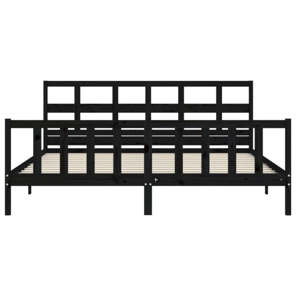 Estructura de cama con cabecero madera maciza negro 200x200 cm