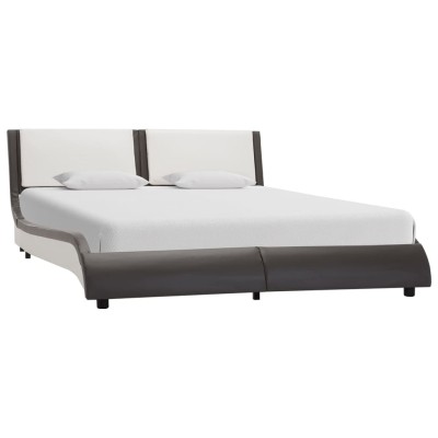 Estructura cama con LED cuero sintético gris blanco 140x200 cm