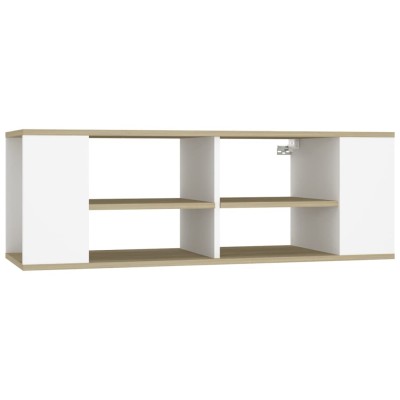 Mueble de pared de TV contrachapada blanco y roble 102x35x35 cm