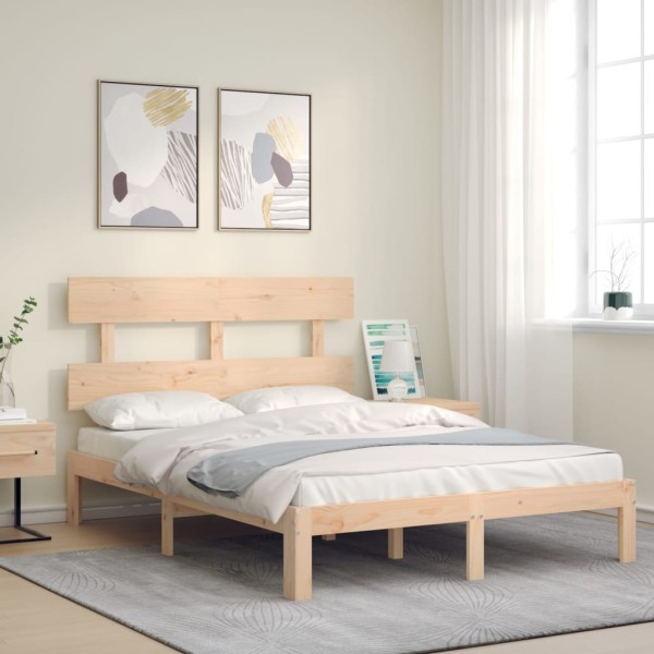 Estructura de cama con cabecero madera maciza 140x190 cm