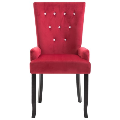 Silla de comedor con reposabrazos de terciopelo rojo