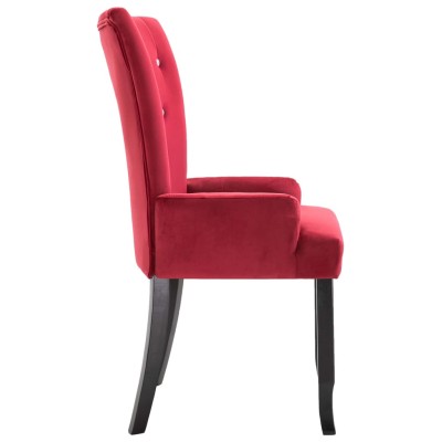 Silla de comedor con reposabrazos de terciopelo rojo