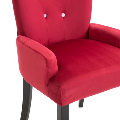 Silla de comedor con reposabrazos de terciopelo rojo