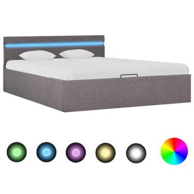 Cama canapé hidráulica almacenaje LED tela gris topo 120x200 cm