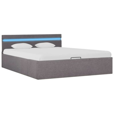 Cama canapé hidráulica almacenaje LED tela gris topo 120x200 cm