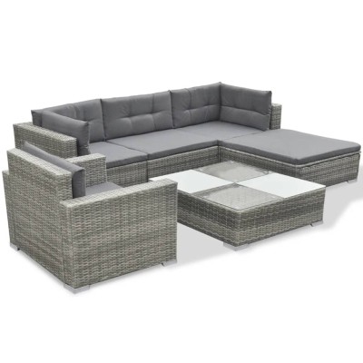 Juego de muebles de jardín 6 pzs y cojines ratán sintético gris