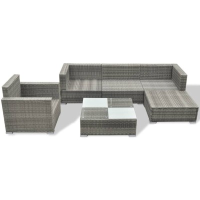 Juego de muebles de jardín 6 pzs y cojines ratán sintético gris