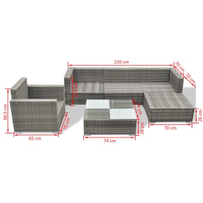 Juego de muebles de jardín 6 pzs y cojines ratán sintético gris