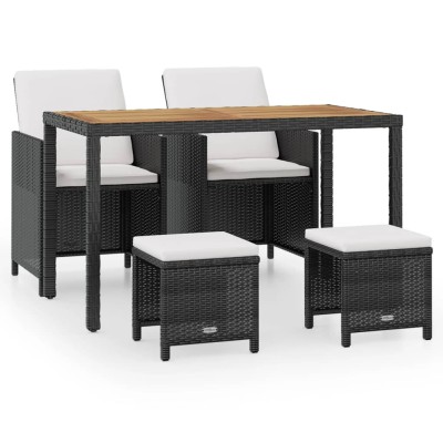 Set comedor de jardín 5 pzas ratán sintético y madera negro