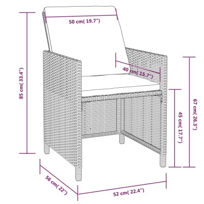 Set comedor de jardín 5 pzas ratán sintético y madera negro