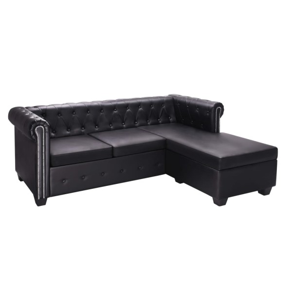 Sofá Chesterfield con forma L cuero sintético negro