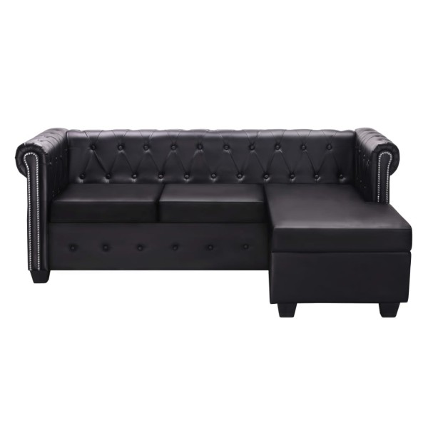 Sofá Chesterfield con forma L cuero sintético negro