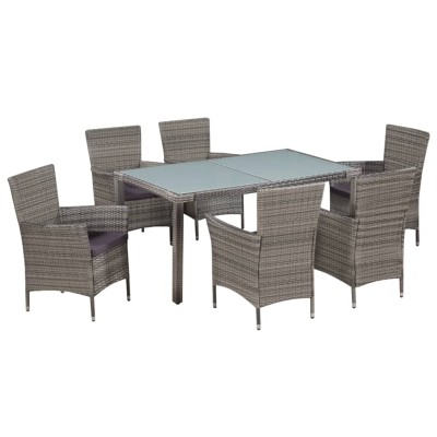 Set de comedor de jardín 7 pzs y cojines ratán sintético gris