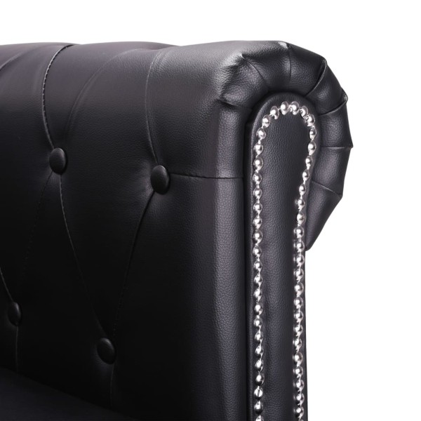 Sofá Chesterfield con forma L cuero sintético negro