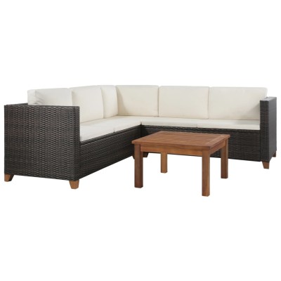 Set muebles de jardín con cojines 4 pzas ratán sintético marrón