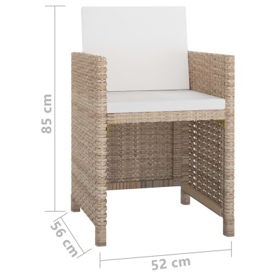 Set de comedor de jardín 5 pzas y cojines ratán sintético beige