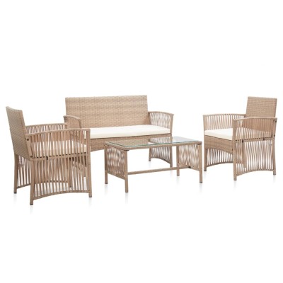 Set muebles de jardín 4 piezas y cojines ratán sintético beige