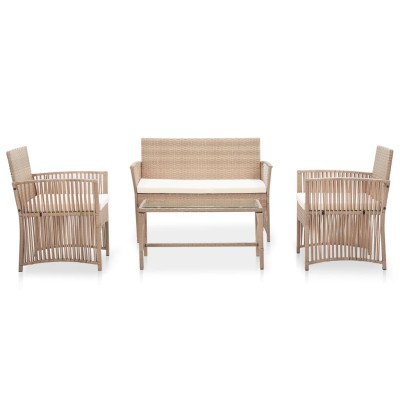 Set muebles de jardín 4 piezas y cojines ratán sintético beige