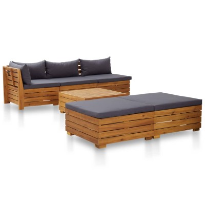 Muebles de jardín 6 pzas y cojines madera de acacia gris oscuro