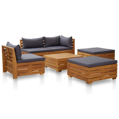 Muebles de jardín 6 pzas y cojines madera de acacia gris oscuro