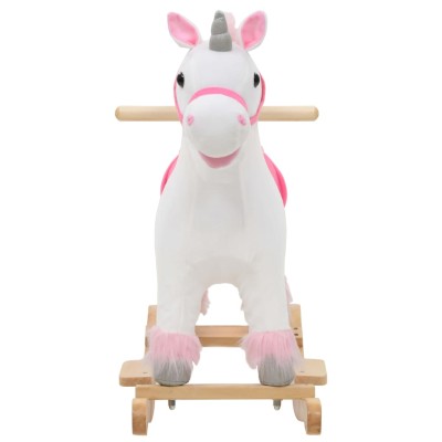 Unicornio balancín de peluche blanco y rosa 65x32x58 cm