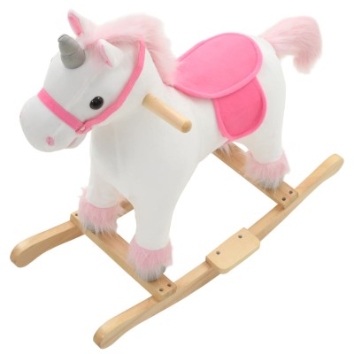 Unicornio balancín de peluche blanco y rosa 65x32x58 cm