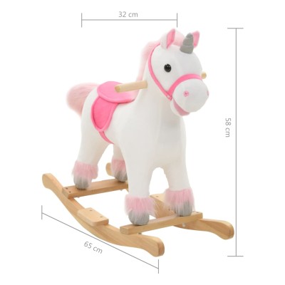 Unicornio balancín de peluche blanco y rosa 65x32x58 cm