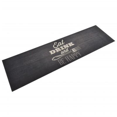 Alfombra de cocina lavable terciopelo negro 45x150 cm