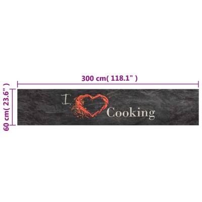 Alfombra de cocina lavable terciopelo Cooking negro 60x300 cm