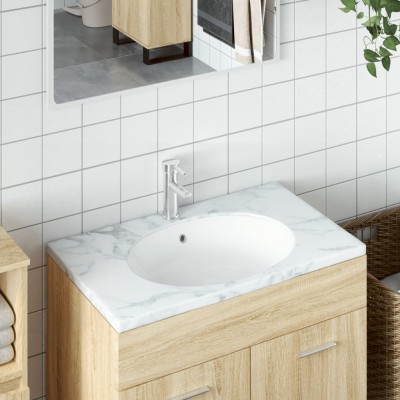 Lavabo de baño ovalado cerámica blanco 43x35x19 cm