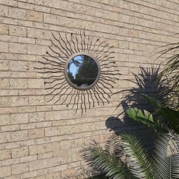 Espejo de pared de jardín con forma de sol 60 cm negro