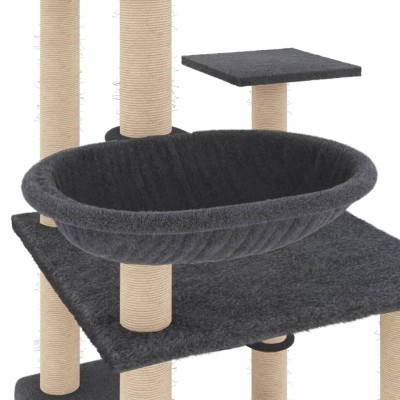 Rascador para gatos con postes de sisal gris oscuro 141 cm