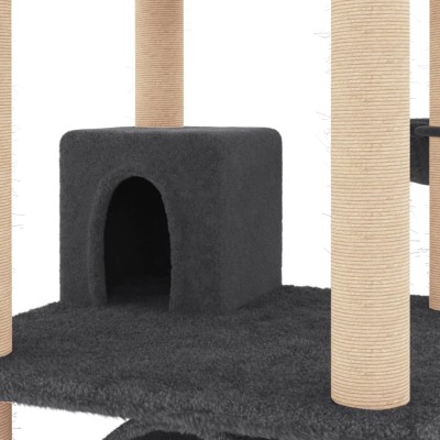 Rascador para gatos con postes de sisal gris oscuro 141 cm