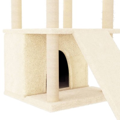 Rascador para gatos con postes de sisal color crema 133 cm