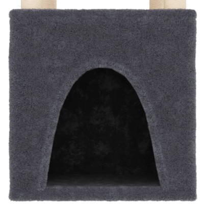 Rascador para gatos con postes de sisal gris oscuro 147 cm