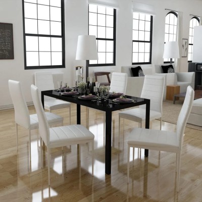 Conjunto de mesa de comedor 7 piezas blanco y negro